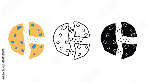 Abstract circular design with scattered elements representing a stylized moon or celestial body.