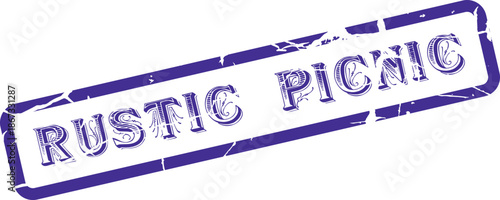 Authentic looking purple rubber stamp featuring a charming Rustic Picnic message