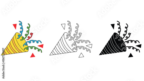 Celebration party popper exploding with confetti and streamers, symbolizing joy and festivity.