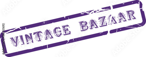 Authentic purple distressed rubber stamp featuring the words Vintage Bazaar delivers a classic retro market mark