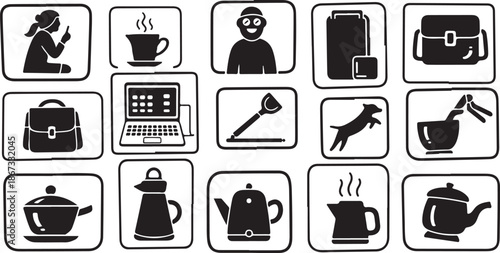 Daily Life Icons and Symbols in Black and White