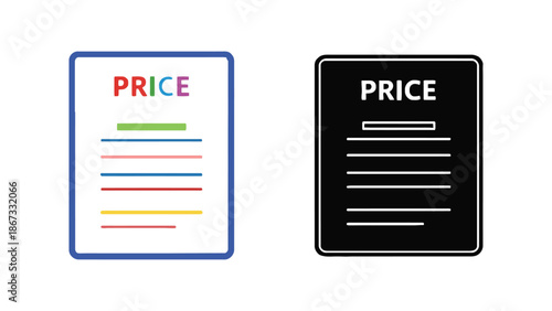 Two price tags with colorful and minimalist designs on a white background