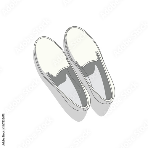 Pair of White Slip On Shoes Isolated on White Background.