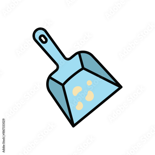Dustpan with debris illustration.
