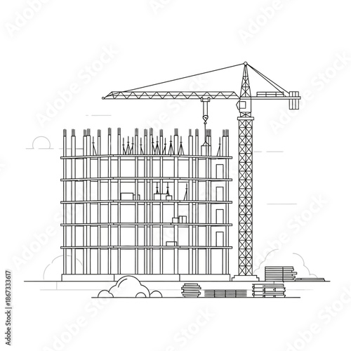 Construction building crane technical drawing.