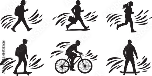 People Engaging in Various Physical Activities Silhouettes