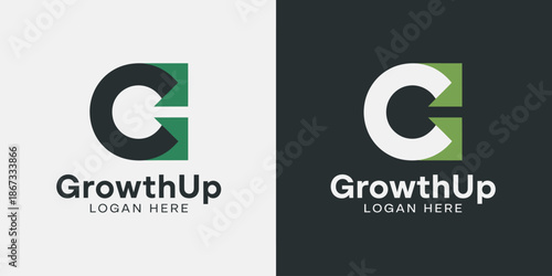 Two with the letter C and the text Growth Up Logan Here in black and white versions