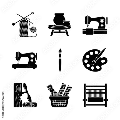 Sewing, Craft, and Tailoring Tool Icon Set for Handmade, Textile, and DIY Projects
