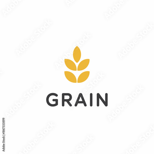 Yellow stylized grain with the word grain written below it wheat minimalist