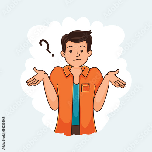 A confused stick figure with a question mark shrugging his shoulders in a hand drawn illustration.