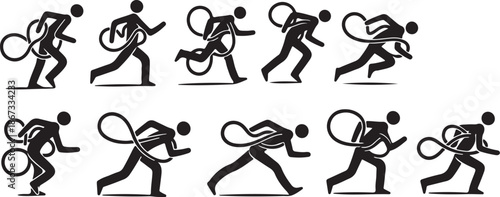 Tennis Player Silhouettes in Various Motion Poses