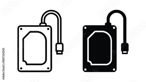Portable external hard drive icon for data storage and transfer