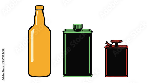 Three diverse containers in varying sizes, showcasing different liquid storage options.