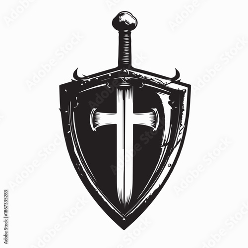 Crusaders Sword and Shield Vector Illustration on white Background