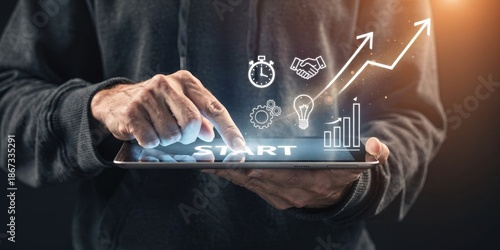 Entrepreneurial Spirit and Business Launch Concept in Dark Moody Style