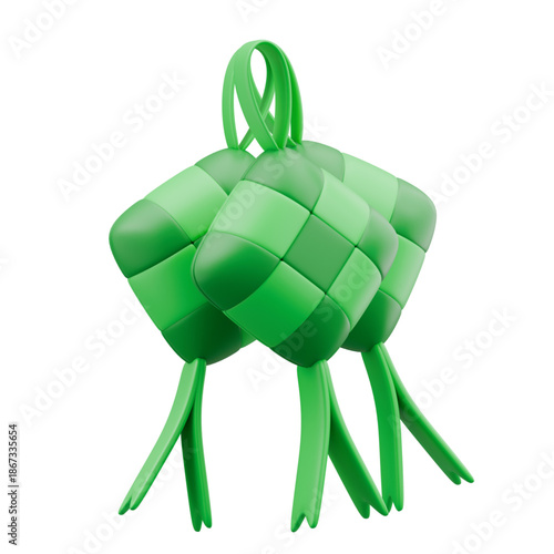 Vibrant 3D Illustration of Traditional Ketupat for Islamic Celebrations