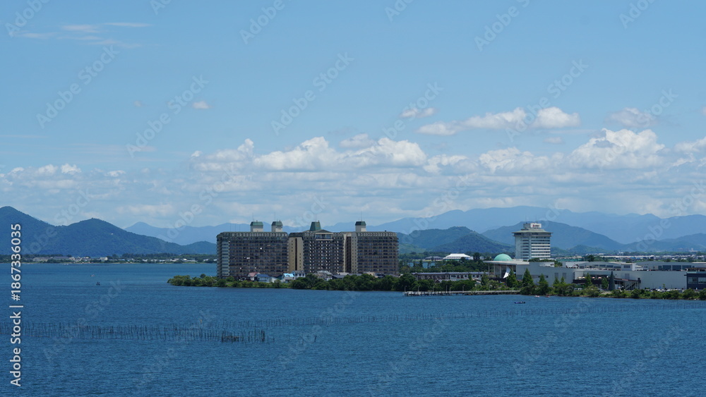 Fototapeta premium Summer Scenery of Lake Biwa, Shiga, Japan