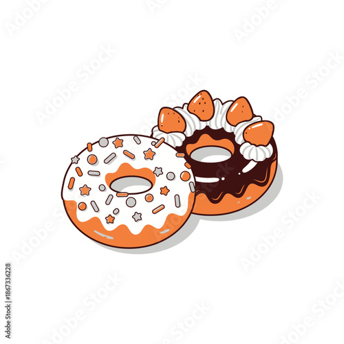 Two delicious donuts with colorful sprinkles and strawberry topping.