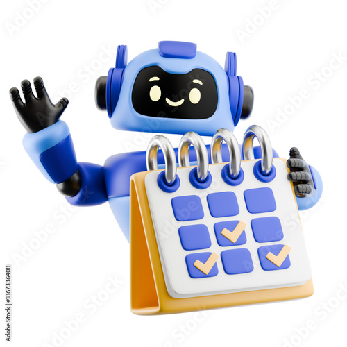 Charming 3D Robot Assistant Oversees Schedule and Task Management for Efficient Planning and Productivity