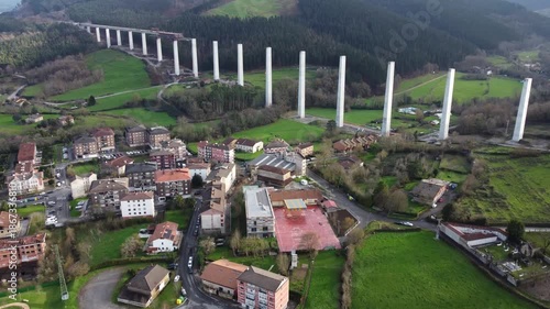 aerial view of the construction of a bridge for high speed train TAV in the Basque Country 