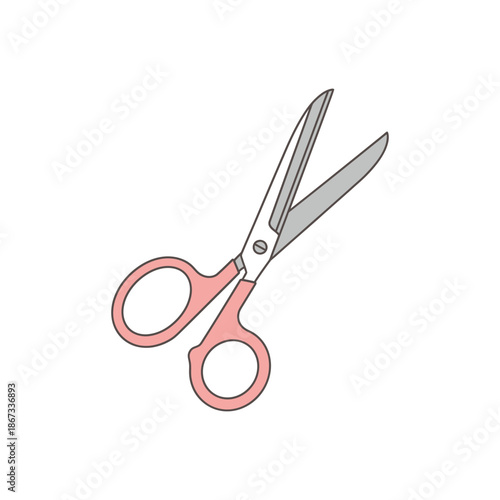 Pink handled scissors open and ready for use.