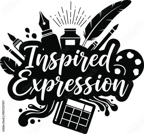 Retro Inspired Expression typography emblem with vintage typewriter vector illustration for journalism themes writer branding and creative story graphic design concepts