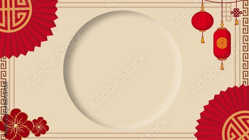 Lunar New Year Elegant Gold Badge on Red Oriental Background Design