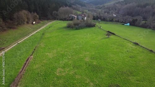 aerial view of green fields in the Basque Country