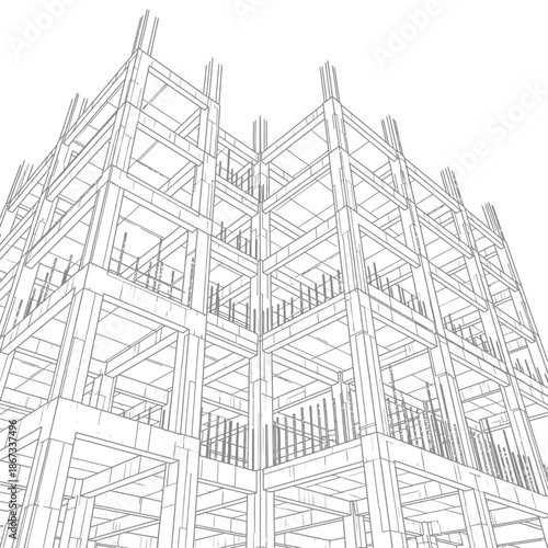 Building construction blueprint architectural plan skyscraper framework.