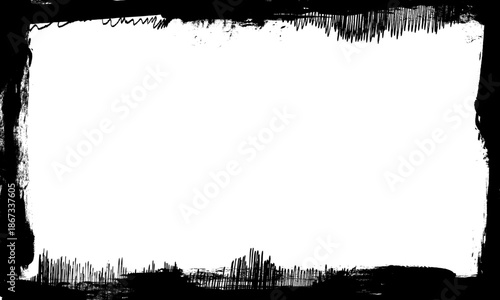 black ink brush painting blank space frame border picture artistic grunge style