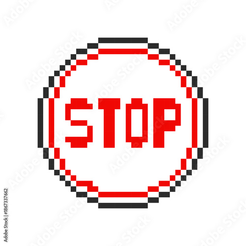 Stop pixel sign, stop symbol. Vector illustration.