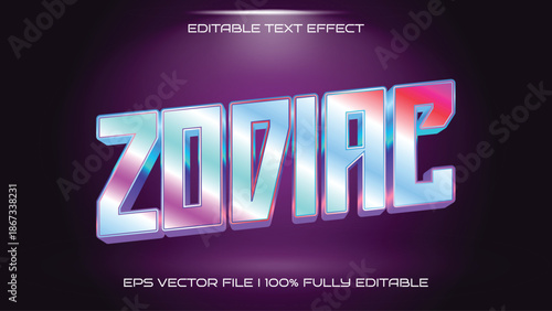 Editable vector text effect featuring a stunning holographic gradient and bold 3D metallic style, ideal for modern, retro-futuristic, and vibrant digital graphic design projects