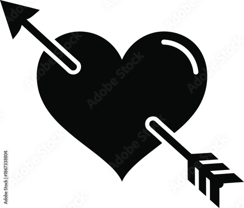Black heart pierced by arrow icon love symbol
