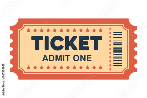 Retro admission ticket with admit one text and barcode for event or entry access