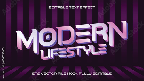 Modern Lifestyle Editable Text Effect with 3D Chrome Style and Purple Striped Background