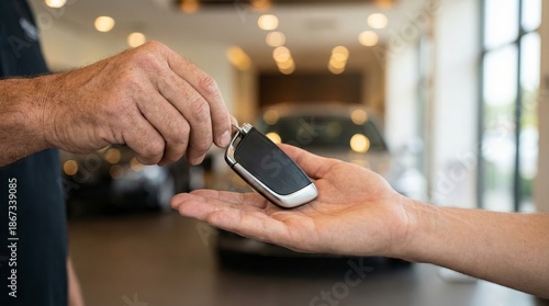 Wallpaper Mural Car key handover event automotive dealership key exchange indoor showroom close-up view customer satisfaction Torontodigital.ca