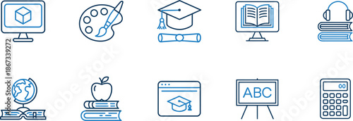 Diverse collection of educational icons representing various aspects of learning and knowledge