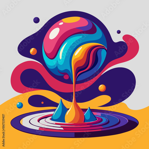 Vibrant colorful liquid pouring into a swirling pool