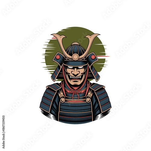 Fierce Samurai Warrior in Traditional Armor and Mask.