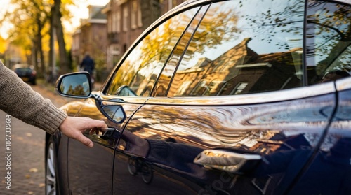 Wallpaper Mural Modern car access in urban area cinematic photograph fall season street view lifestyle concept Torontodigital.ca