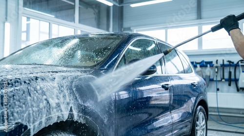 Wallpaper Mural Vehicle cleaning action at an auto detailing shop with cinematic perspective in a modern environment Torontodigital.ca