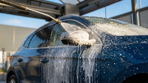 Wallpaper Mural Car wash action auto service location photorealistic image outdoor environment close-up viewpoint clean concept Torontodigital.ca