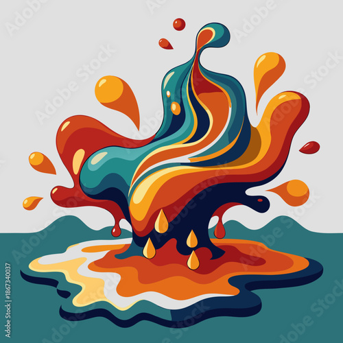 Vibrant colorful liquid splash with dynamic swirling motion
