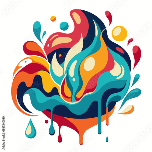 Vibrant multicolored liquid splashes forming a dynamic abstract design