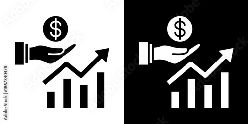 Funding Graph  Icon Set White Glyph Style Collection