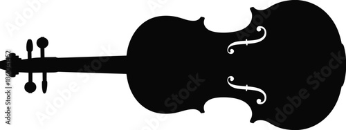 Violin silhouette illustration, classical string instrument, black musical shape, orchestra music concept, isolated on white background, vector design, art, template
