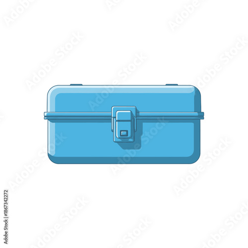 Blue plastic toolbox with latch and handle isolated on white background.