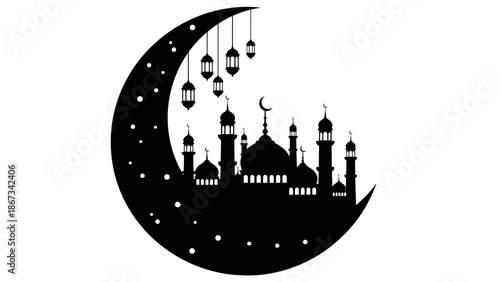 Elegant silhouette of a mosque and crescent moon for Ramadan celebrations design