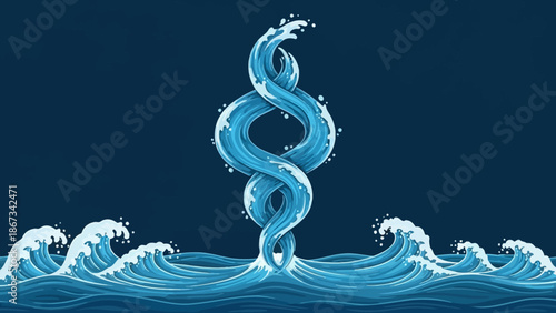 Ocean's embrace: A stylized illustration of swirling water and cresting waves in deep blues
