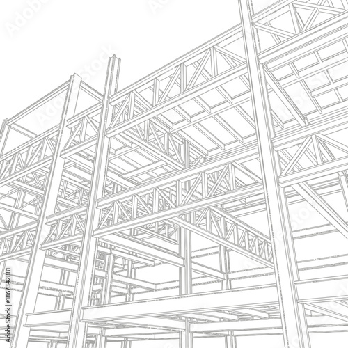 Steel Frame Building Structure Blueprint Construction Engineering Design.